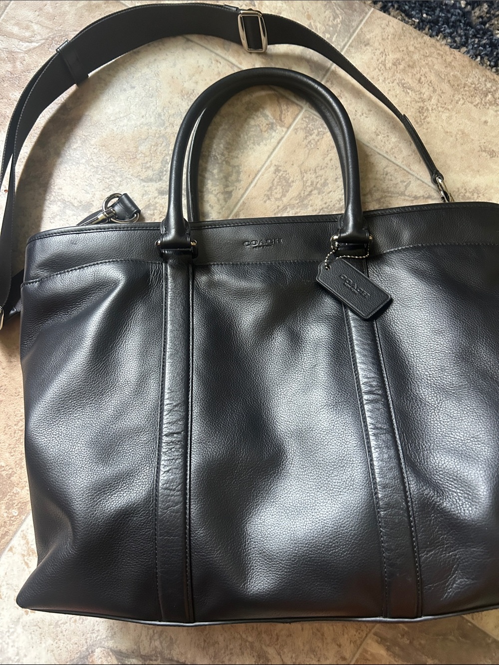 Coach Black Leather Tote with Detachable Shoulder Strap